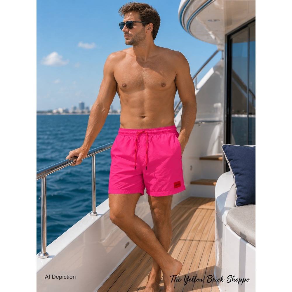 HUGO Men's Neon Pink Swim Trunks Size Large NWT Beachwear Drawstring Lined